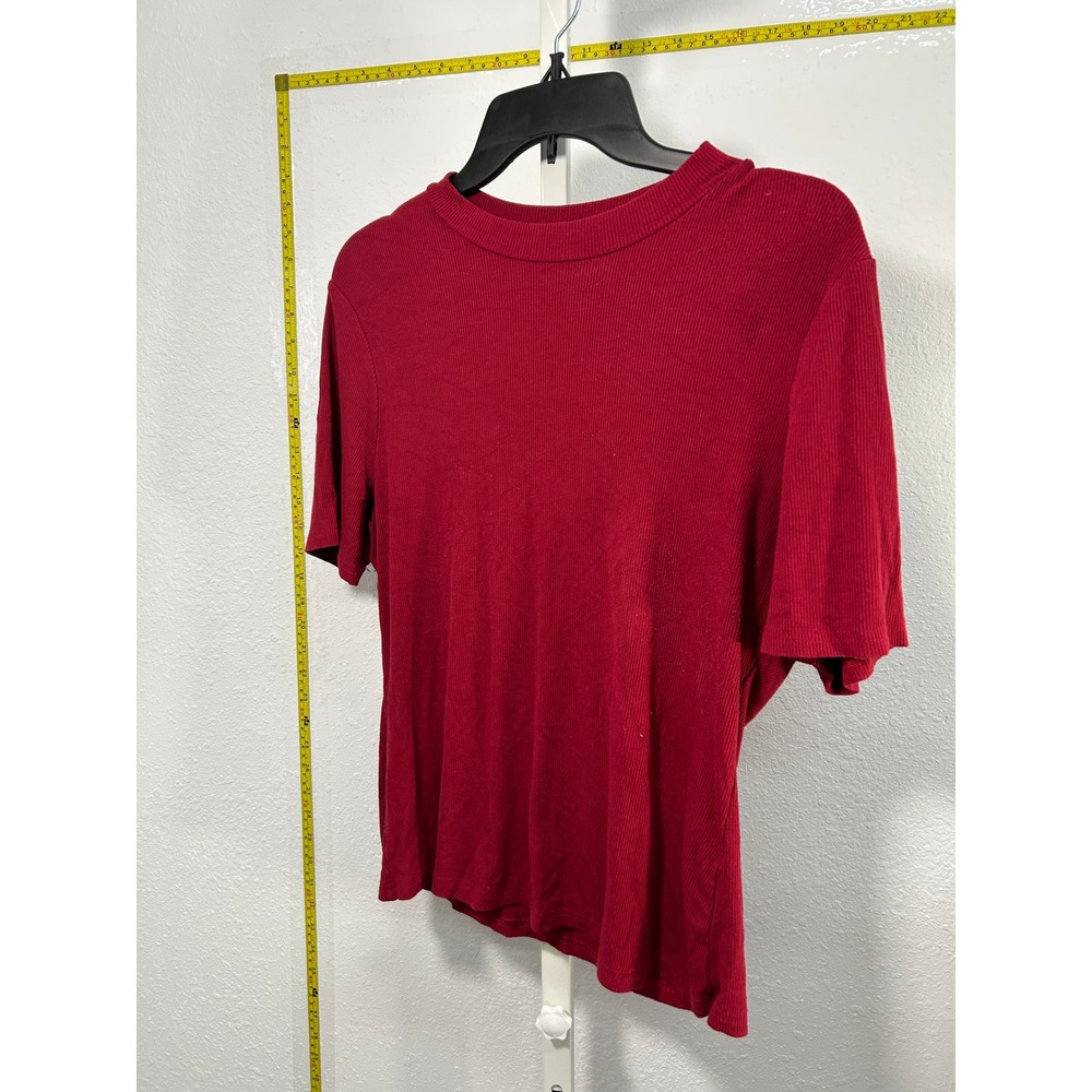 Unbranded‎ Womens Red Ribbed Knit Short Sleeve Crew Neck Top Size Large